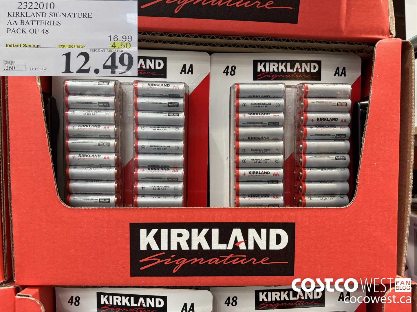 2322010 KIRKLAND SIGNATURE AA BATTERIES PACK OF 48 ($4.50 INSTANT SAVINGS EXPIRES ON 2023-10-29) $12.49