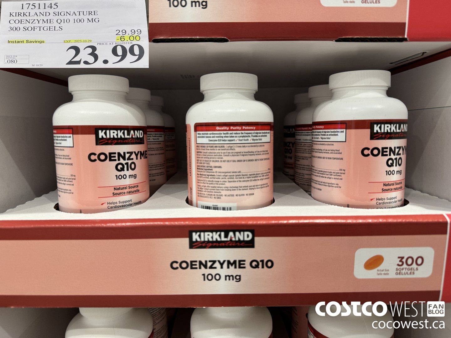 1751145 KIRKLAND SIGNATURE COENZYME Q10 100 MG 300 SOFTGELS ($6.00 INSTANT SAVINGS EXPIRES ON 2023-10-29) $23.99