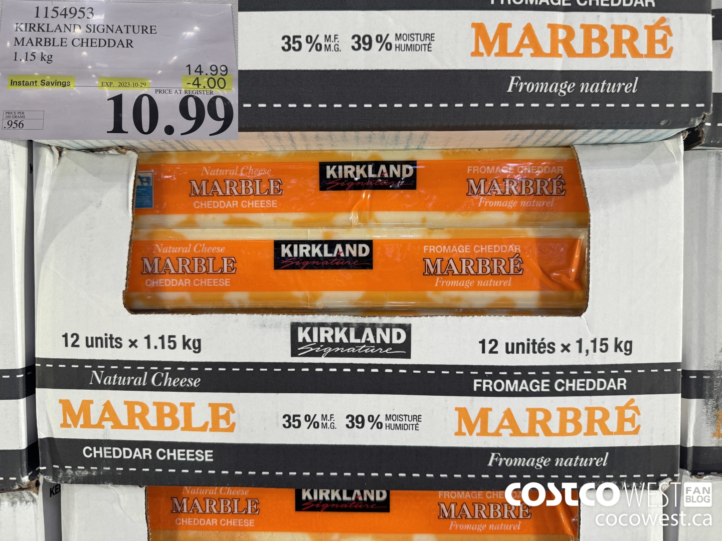 1154953 KIRKLAND SIGNATURE MARBLE CHEDDAR 1.15 KG ($4.00 INSTANT SAVINGS EXPIRES ON 2023-10-29) $10.99