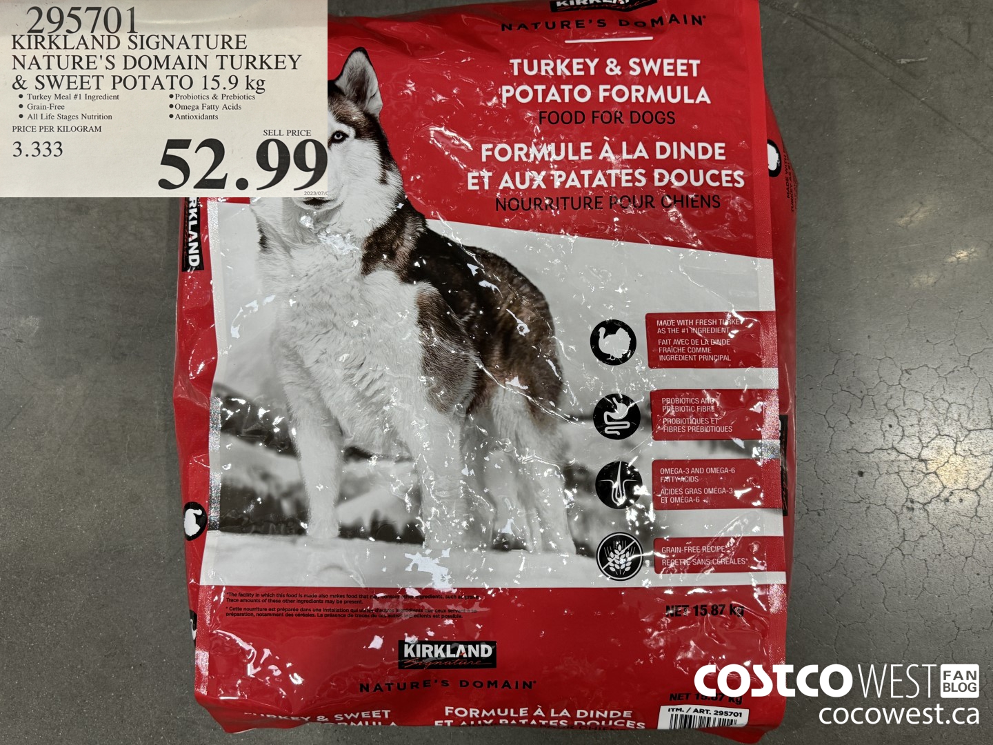 295701 KIRKLAND SIGNATURE NATURE'S DOMAIN TURKEY & SWEET POTATO 15.9 KG $52.99