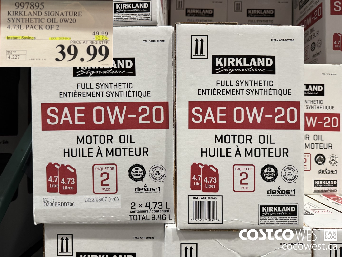 997895 KIRKLAND SIGNATURE SYNTHETIC 0W20 4.73L PACK OF 2 ($10.00 INSTANT SAVINGS EXPIRES ON 2023-10-29) $39.99