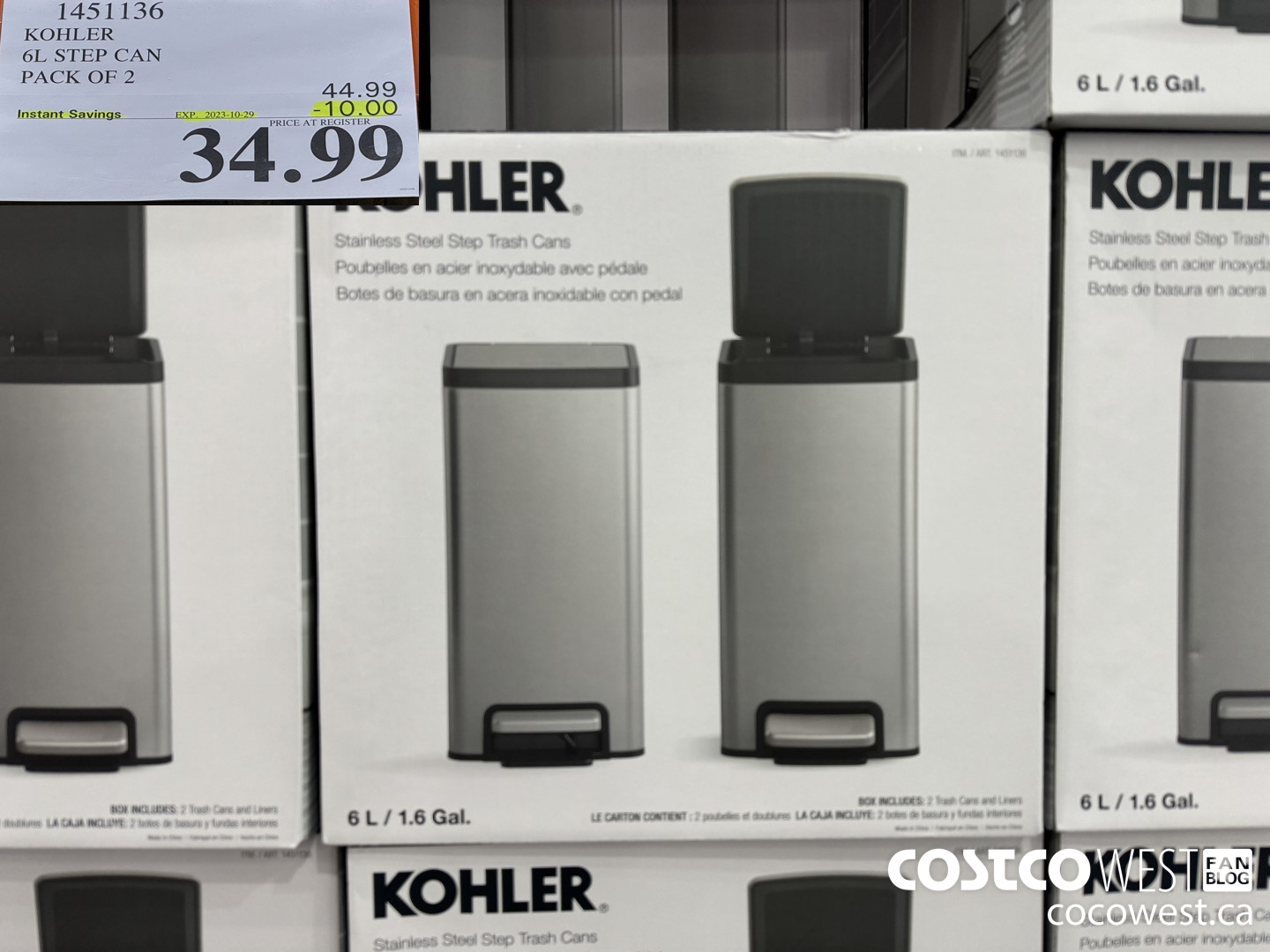 1451136 KOHLER 6L STEP CAN PACK OF 2 ($10.00 INSTANT SAVINGS EXPIRES ON 2023-10-29) $34.99