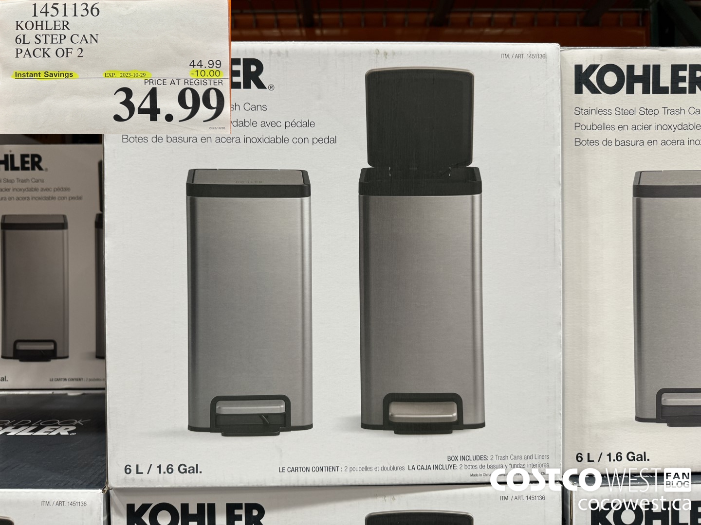 1451136 KOHLER 6L STEP CAN PACK OF 2 ($10.00 INSTANT SAVINGS EXPIRES ON 2023-10-29) $34.99