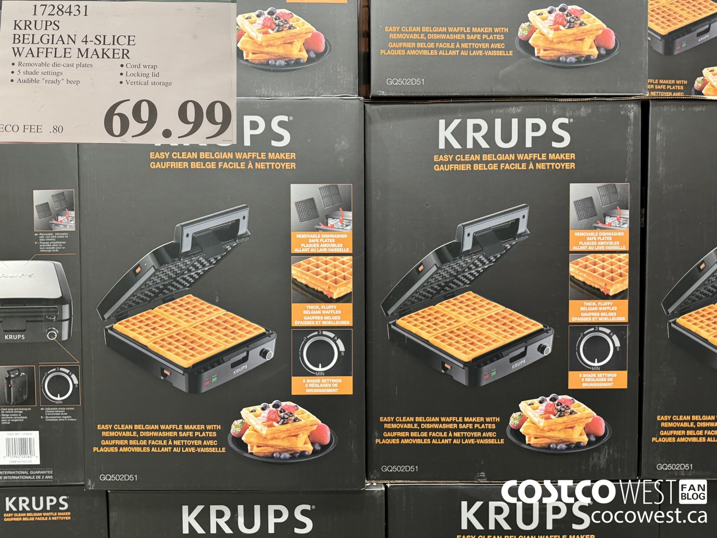 1728431 KRUPS BELGIAN 4-SLICE WAFFLE MAKER $69.99