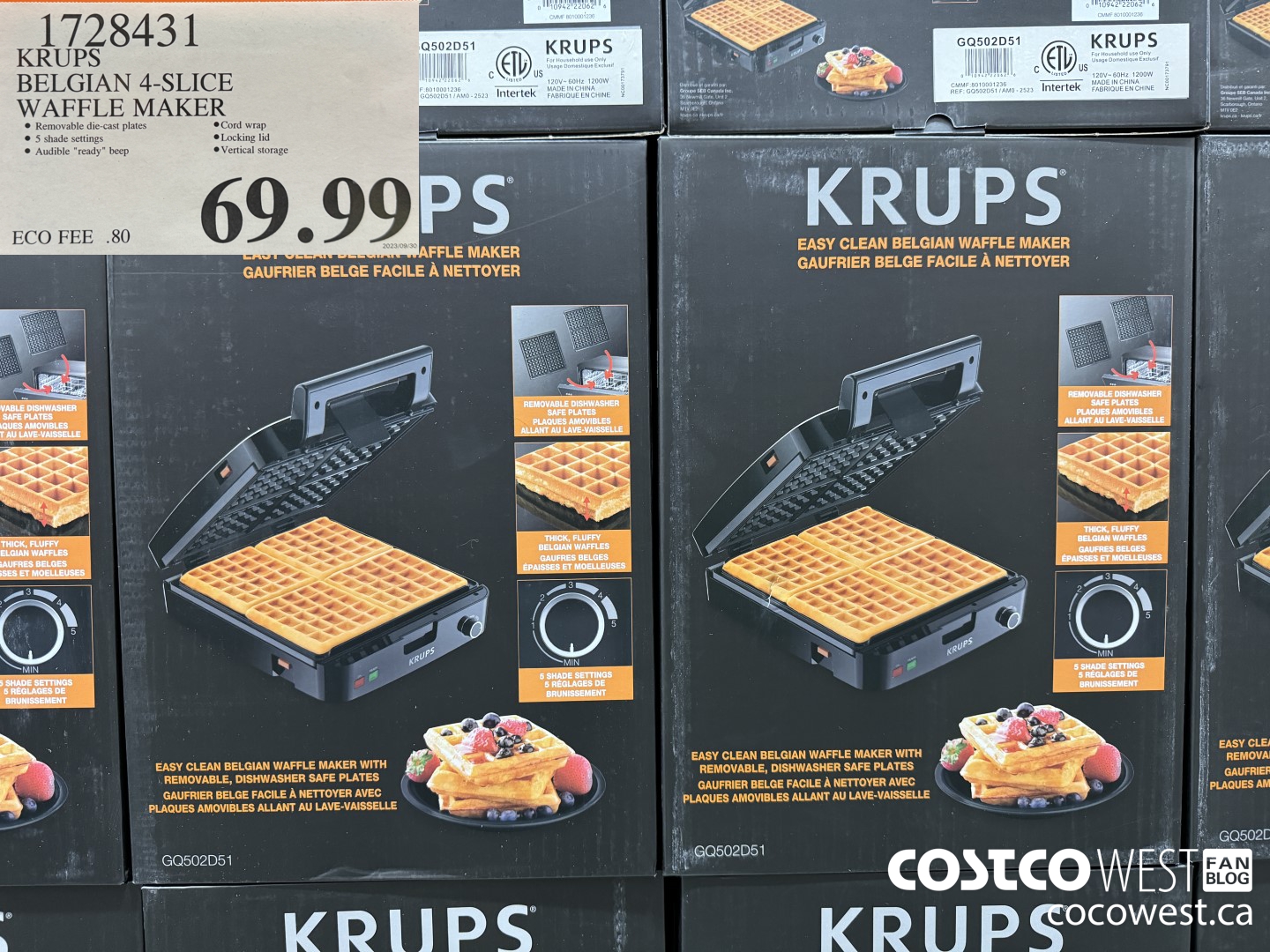 1728431 KRUPS BELGIAN 4-SLICE WAFFLE MAKER $69.99