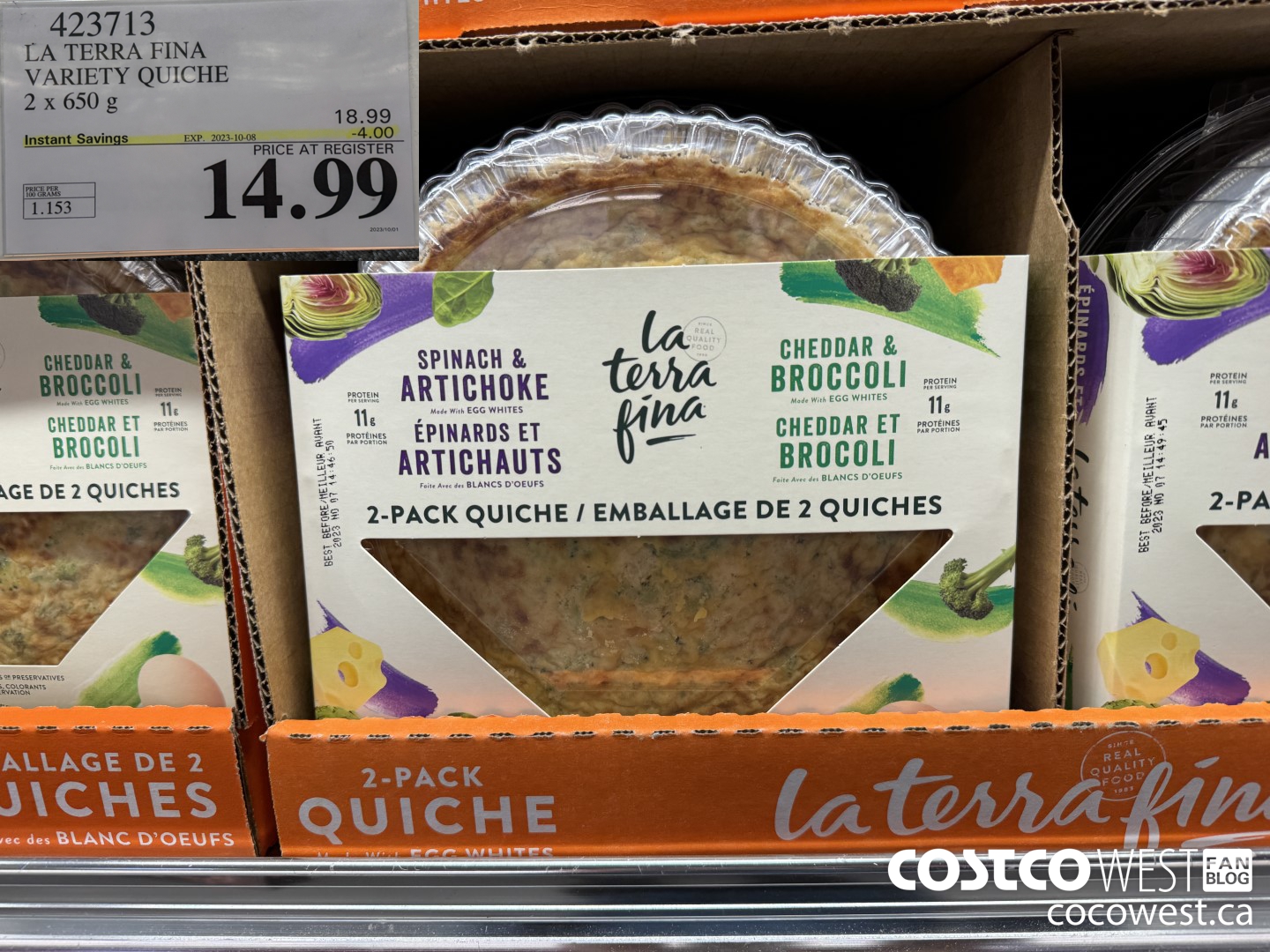 423713 LA TERRA FINA VARIETY QUICHE 2 x 650 g ($4.00 INSTANT SAVINGS EXPIRES ON 2023-10-08) $14.99