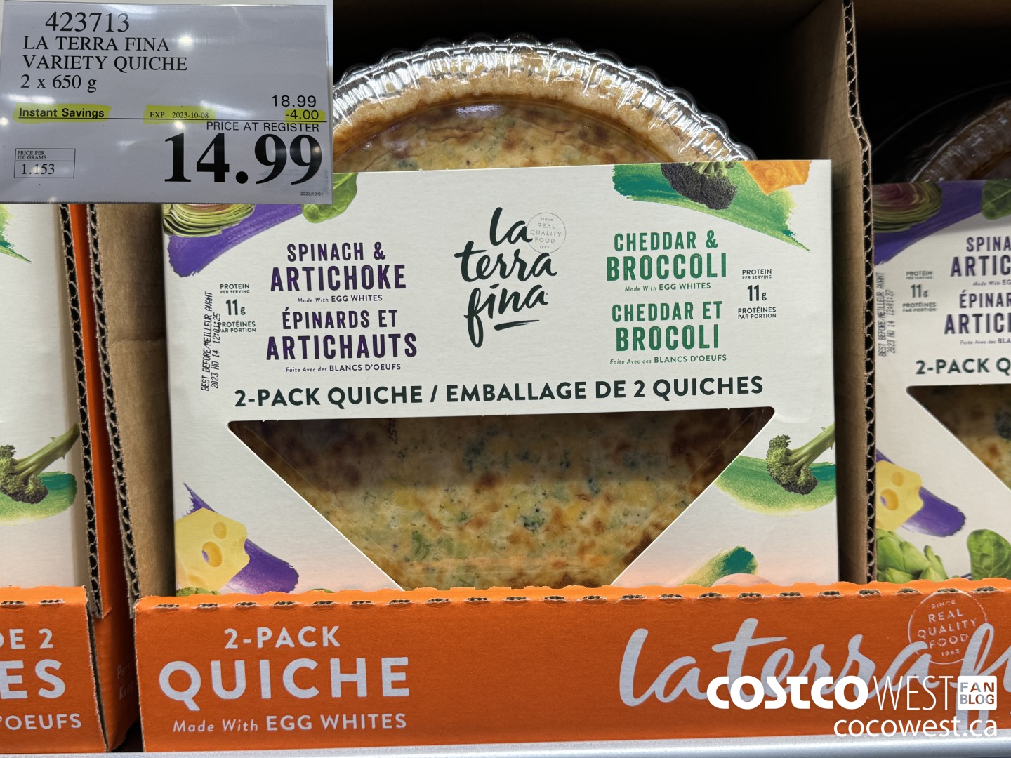 423713 LA TERRA FINA VARIETY QUICHE 2 x 650 g ($4.00 INSTANT SAVINGS EXPIRES ON 2023-10-08) $14.99