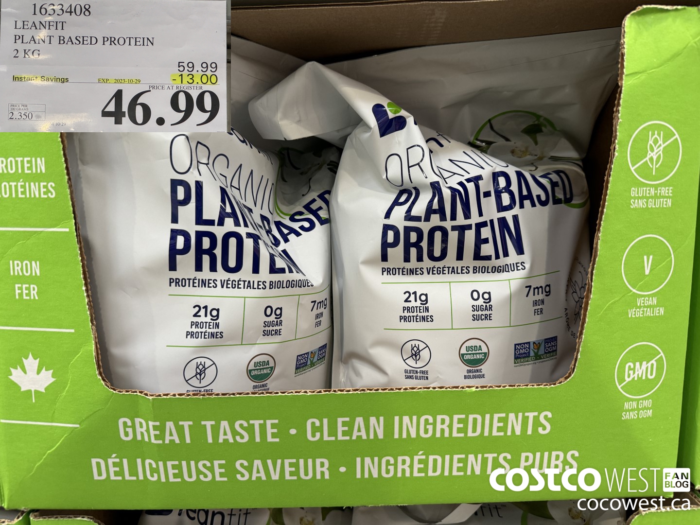 1633408 LEANFIT PLANT BASED PROTEIN 2 KG ($13.00 INSTANT SAVINGS EXPIRES ON 2023-10-29) $46.99