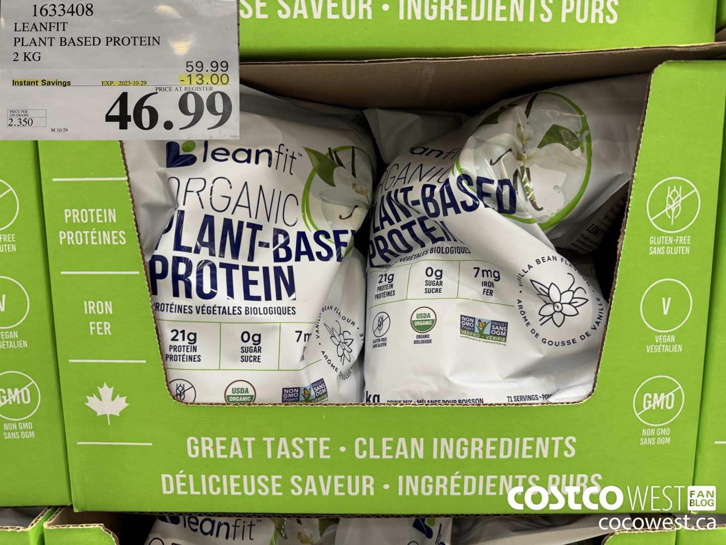 1633408 LEANFIT PLANT BASED PROTEIN 2 KG ($13.00 INSTANT SAVINGS EXPIRES ON 2023-10-29) $46.99