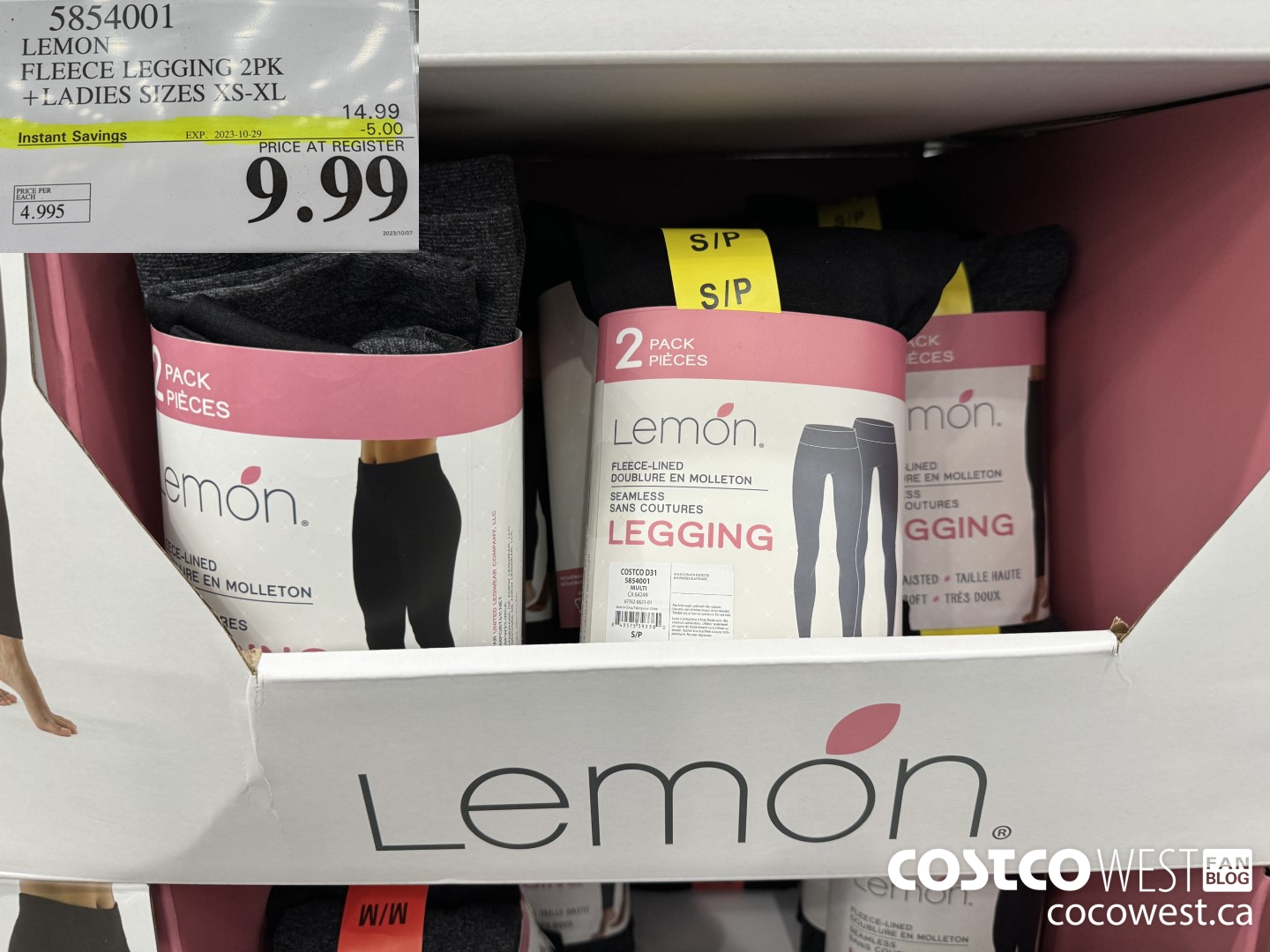 5854001 LEMON FLEECE LEGGINGS 2PK LADIES SIZES XS-XL ($5.00 INSTANT SAVINGS EXPIRES ON 2023-10-29) $9.99