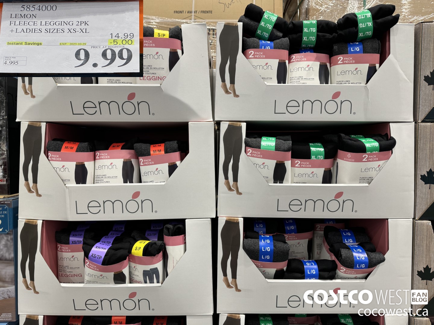 5854000 LEMON FLEECE LEGGING 2PK LADIES SIZES XS-XL ($5.00 INSTANT SAVINGS EXPIRES ON 2023-10-29) $9.99