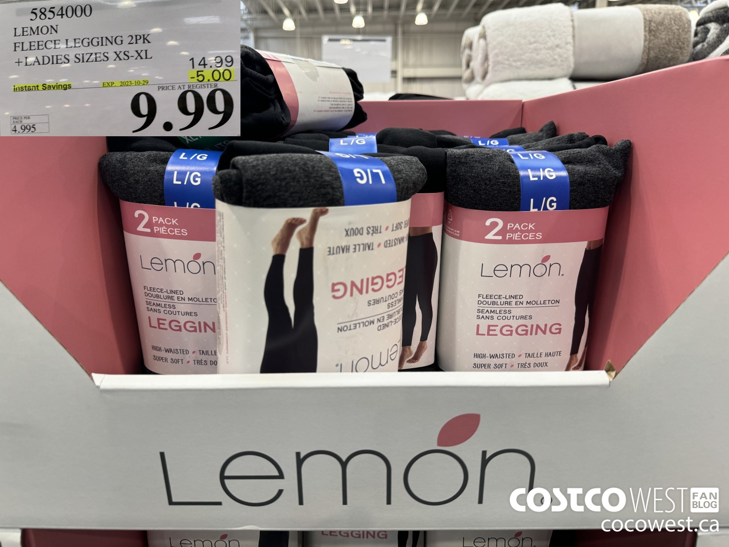 5854000 LEMON FLEECE LEGGING 2PK LADIES SIZES XS-XL ($5.00 INSTANT SAVINGS EXPIRES ON 2023-10-29) $9.99