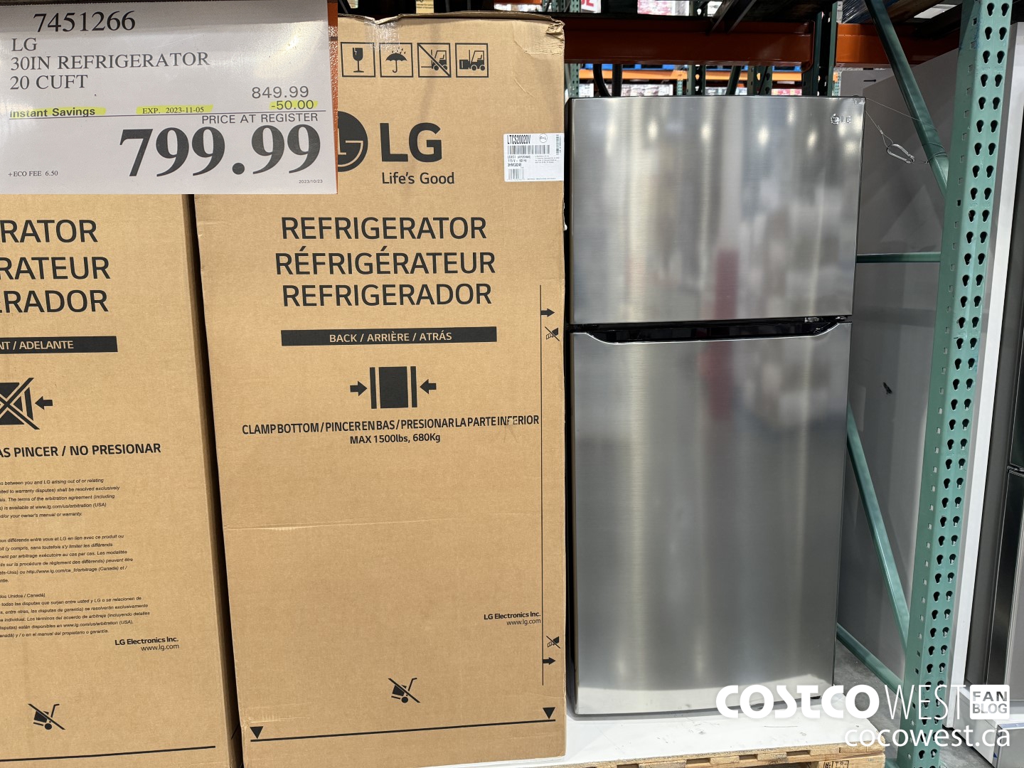 7451266 LG 30 IN. REFRIGERATOR 20 cu.ft ($50.00 INSTANT SAVINGS EXPIRES ON 2023-11-05) $799.99