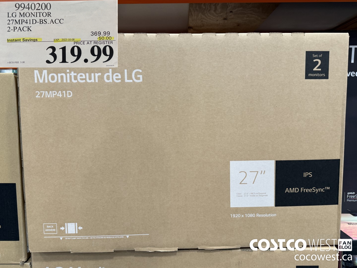 9940200 LG MONITOR 27MP41D-BS.ACC 2-PACK ($50.00 INSTANT SAVINGS EXPIRES ON 2023-10-08) $319.99