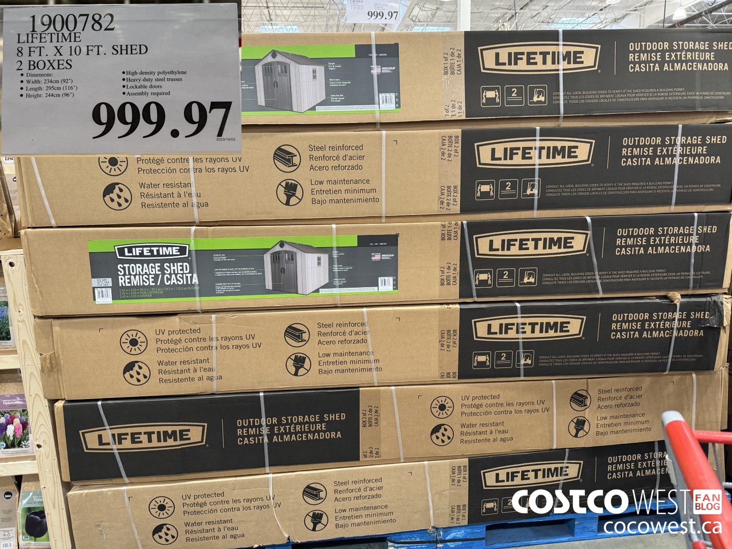 1900782 LIFETIME 8 FT. x 10 FT. SHED 2 BOXES $999.97