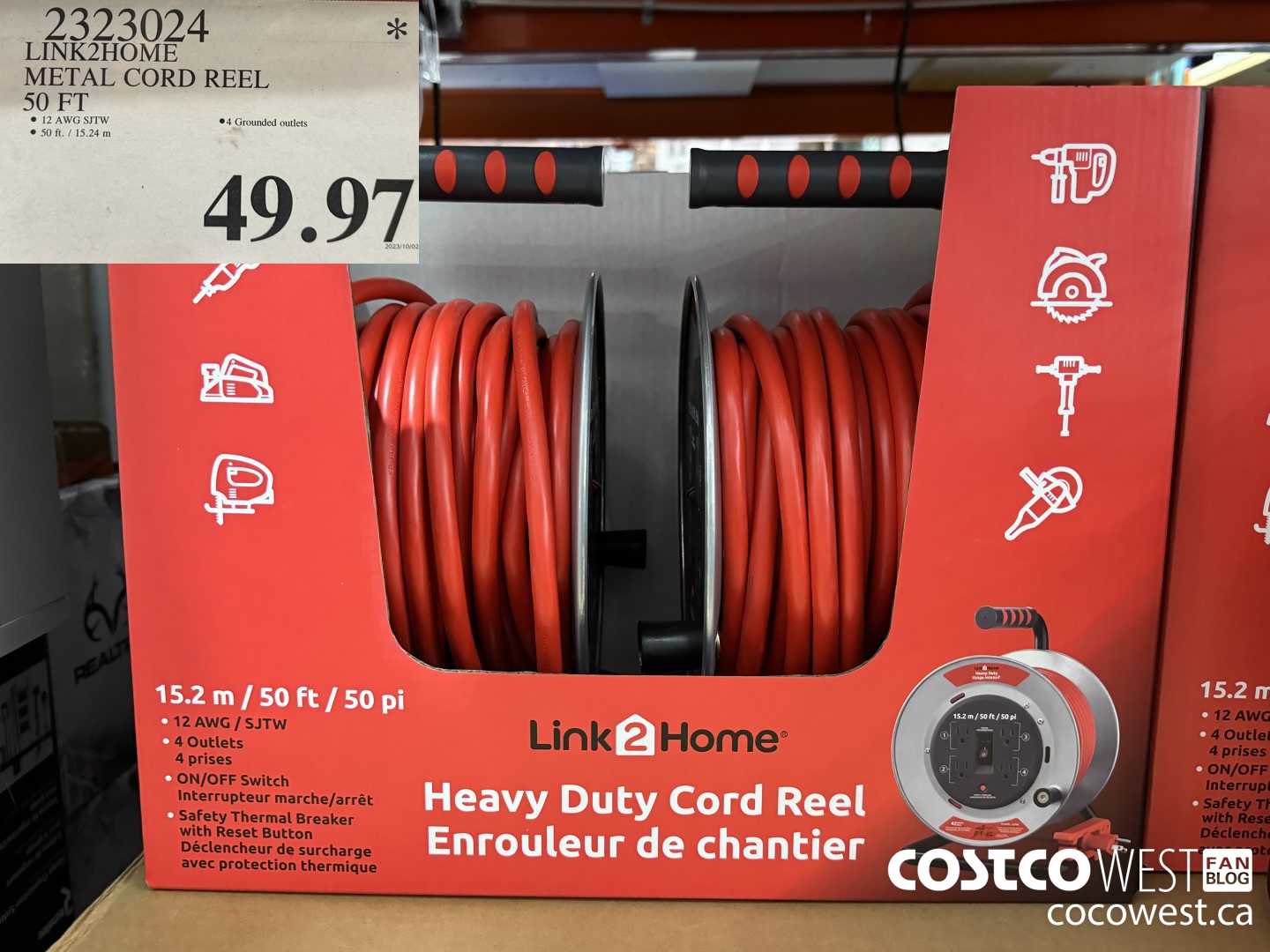Link2Home Cord Reel 60 ft. Extension Cord 4 Power Turkey