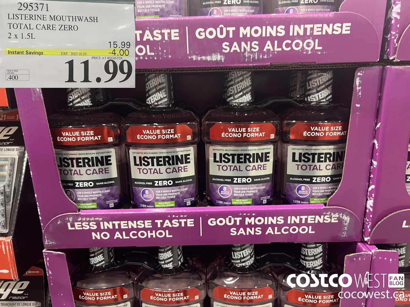 295371 LISTERINE MOUTHWASH TOTAL CARE ZERO 2 X 1.5L ($4.00 INSTANT SAVINGS EXPIRES ON 2023-10-29) $11.99