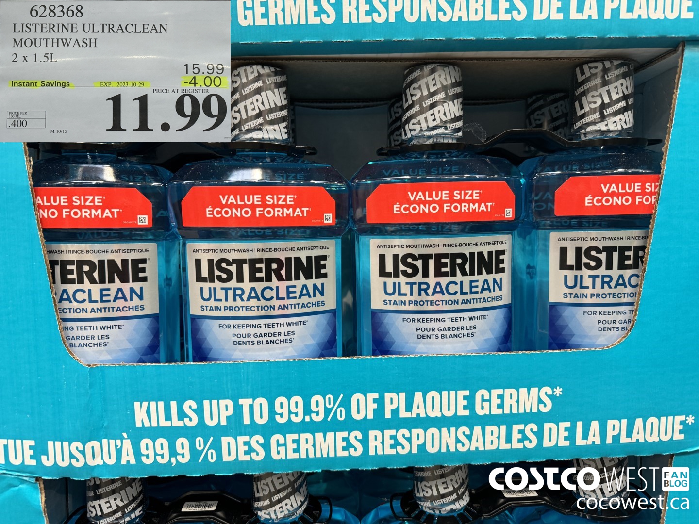 628368 LISTERINE ULTRACLEAN MOUTHWASH 2 X 1.5L ($4.00 INSTANT SAVINGS EXPIRES ON 2023-10-29) $11.99