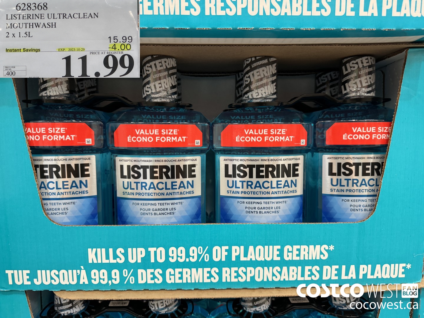628368 LISTERINE ULTRACLEAN MOUTHWASH 2 X 1.5L ($4.00 INSTANT SAVINGS EXPIRES ON 2023-10-29) $11.99