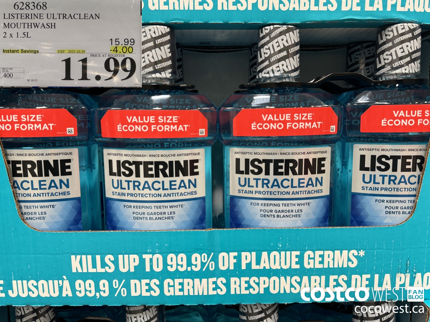 628368 LISTERINE ULTRACLEAN MOUTHWASH 2 X 1.5L ($4.00 INSTANT SAVINGS EXPIRES ON 2023-10-29) $11.99