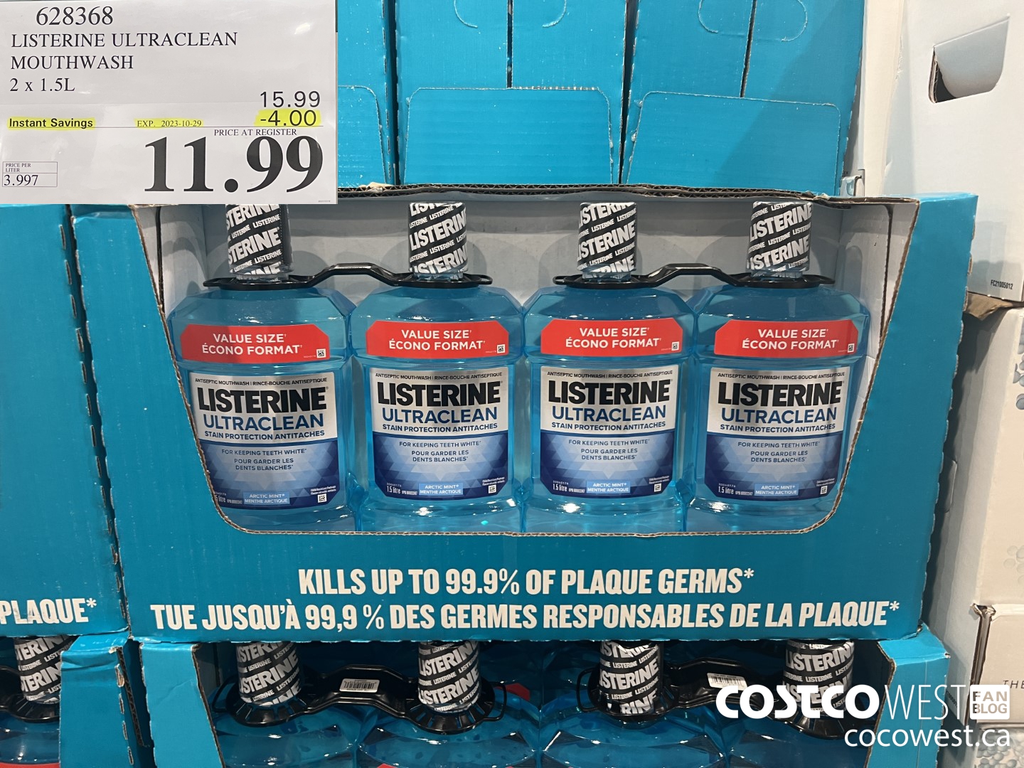 628368 LISTERINE ULTRACLEAN MOUTHWASH 2 X 1.5L ($4.00 INSTANT SAVINGS EXPIRES ON 2023-10-29) $11.99