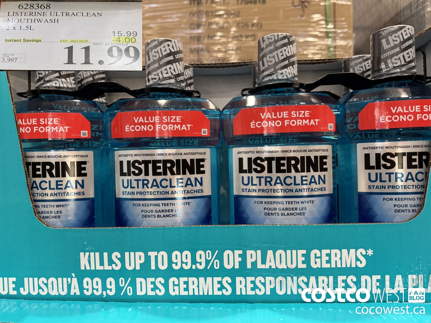 628368 LISTERINE ULTRACLEAN MOUTHWASH 2 X 1.5L ($4.00 INSTANT SAVINGS EXPIRES ON 2023-10-29) $11.99