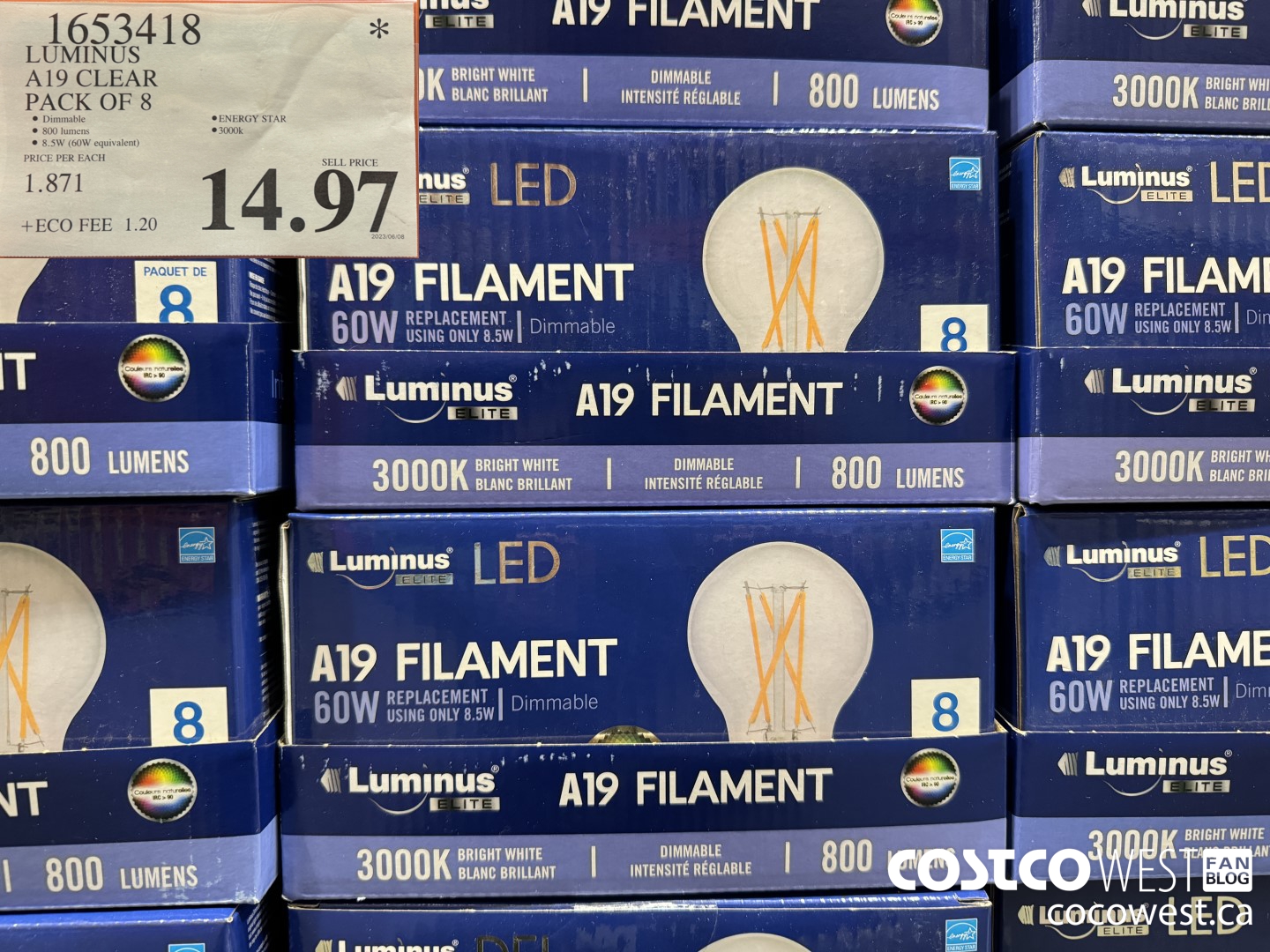 1653418 LUMINUS A19 CLEAR PACK OF 8 $14.97