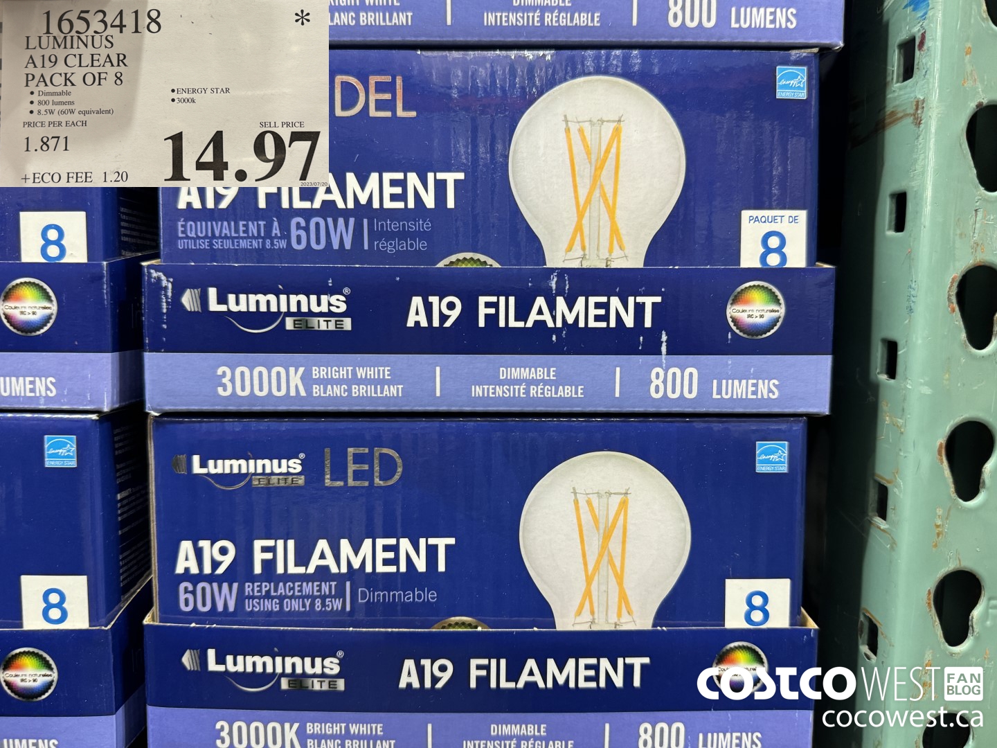 1653418 LUMINUS A19 CLEAR PACK OF 8 $14.97