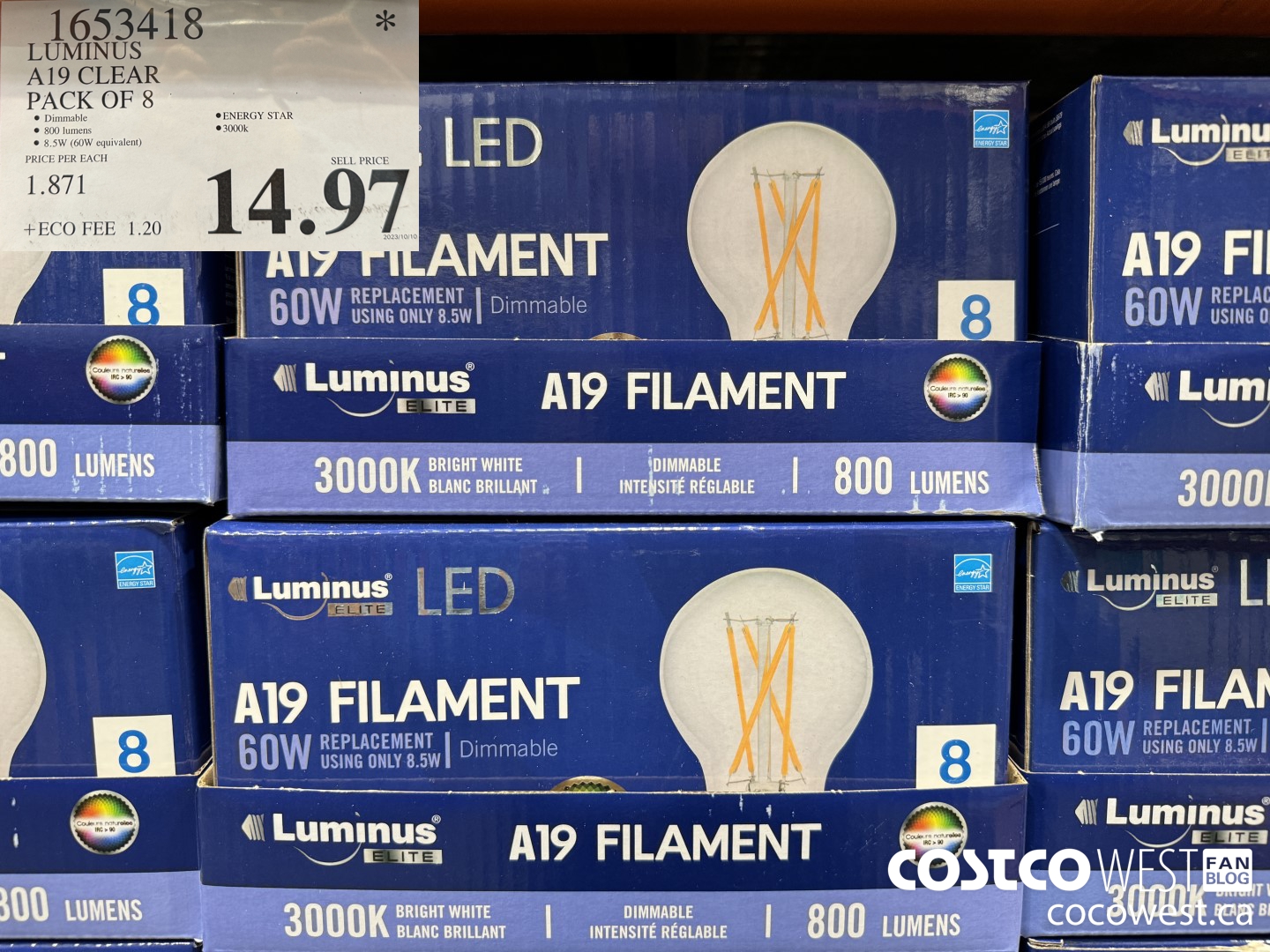 1653418 LUMINUS A19 CLEAR PACK OF 8 $14.97