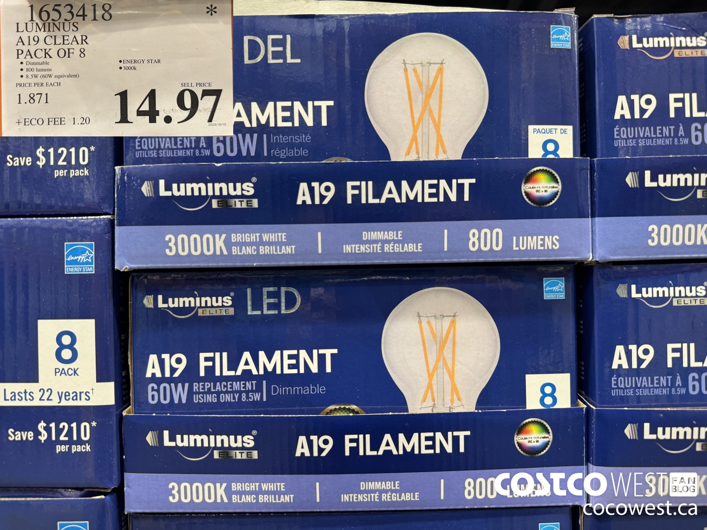 1653418 LUMINUS A19 CLEAR PACK OF 8 $14.97