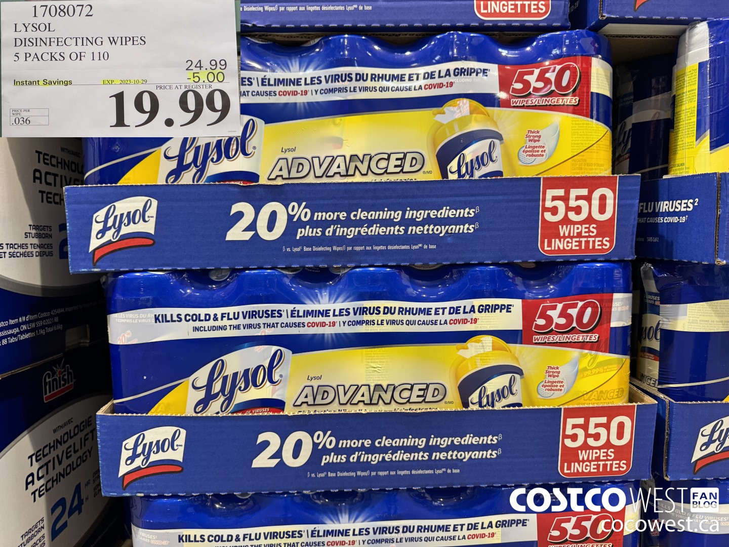 1708072 LYSOL DISINFECTING WIPES 5 X 110 WIPES ($5.00 INSTANT SAVINGS EXPIRES ON 2023-10-29) $19.99