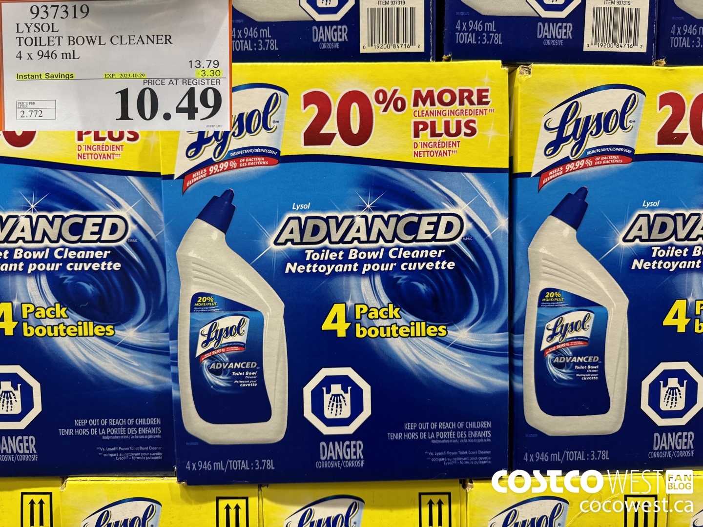 937319 LYSOL TOILET BOWL CLEANER 4 x 946 ML ($3.30 INSTANT SAVINGS EXPIRES ON 2023-10-29) $10.49