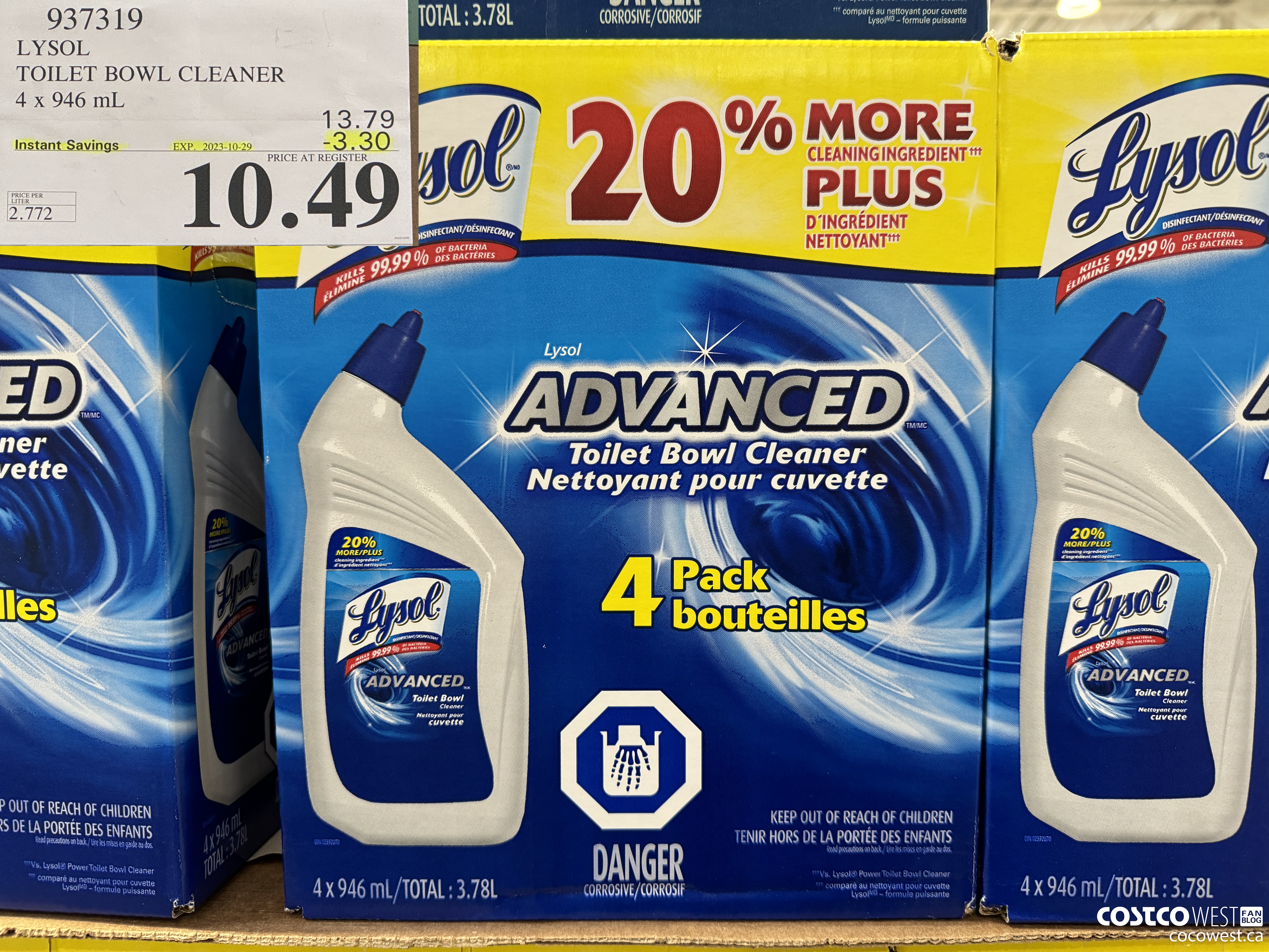 937319 LYSOL TOILET BOWL CLEANER 4 x 946 ML ($3.30 INSTANT SAVINGS EXPIRES ON 2023-10-29) $10.49