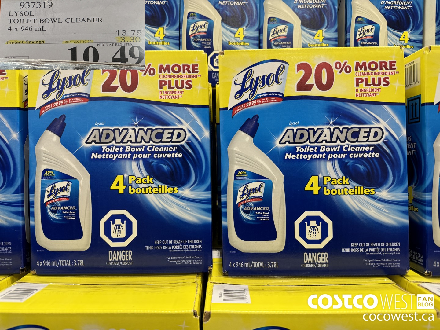 937319 LYSOL TOILET BOWL CLEANER 4 x 946 ML ($3.30 INSTANT SAVINGS EXPIRES ON 2023-10-29) $10.49