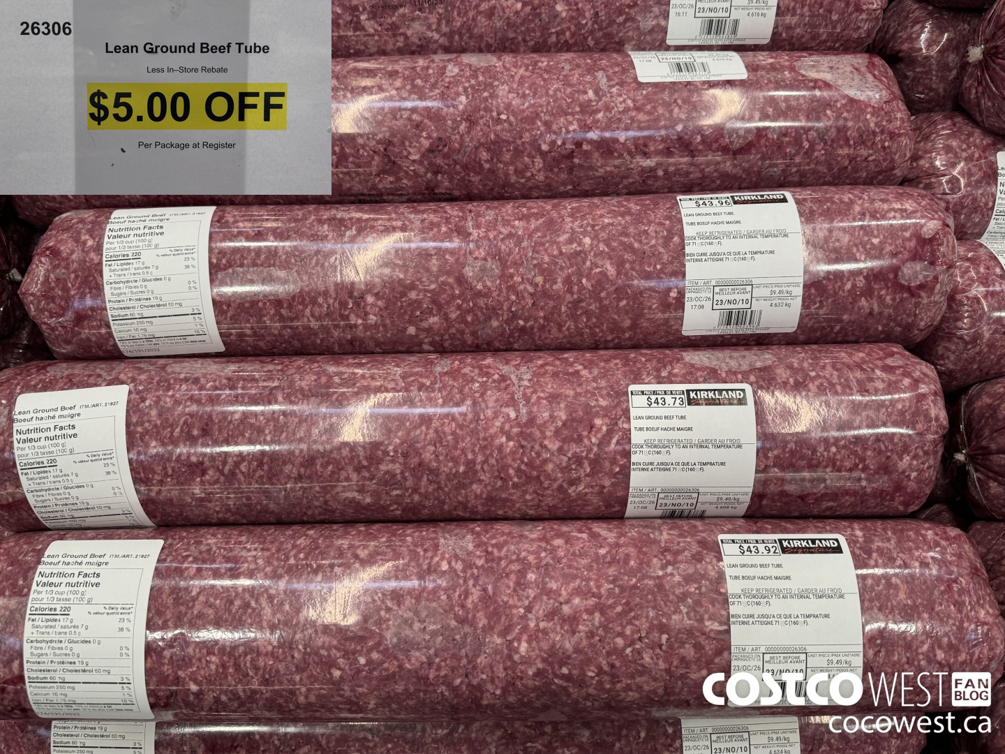 26306 Lean Ground Beef Tube ($5.00 INSTANT SAVINGS)