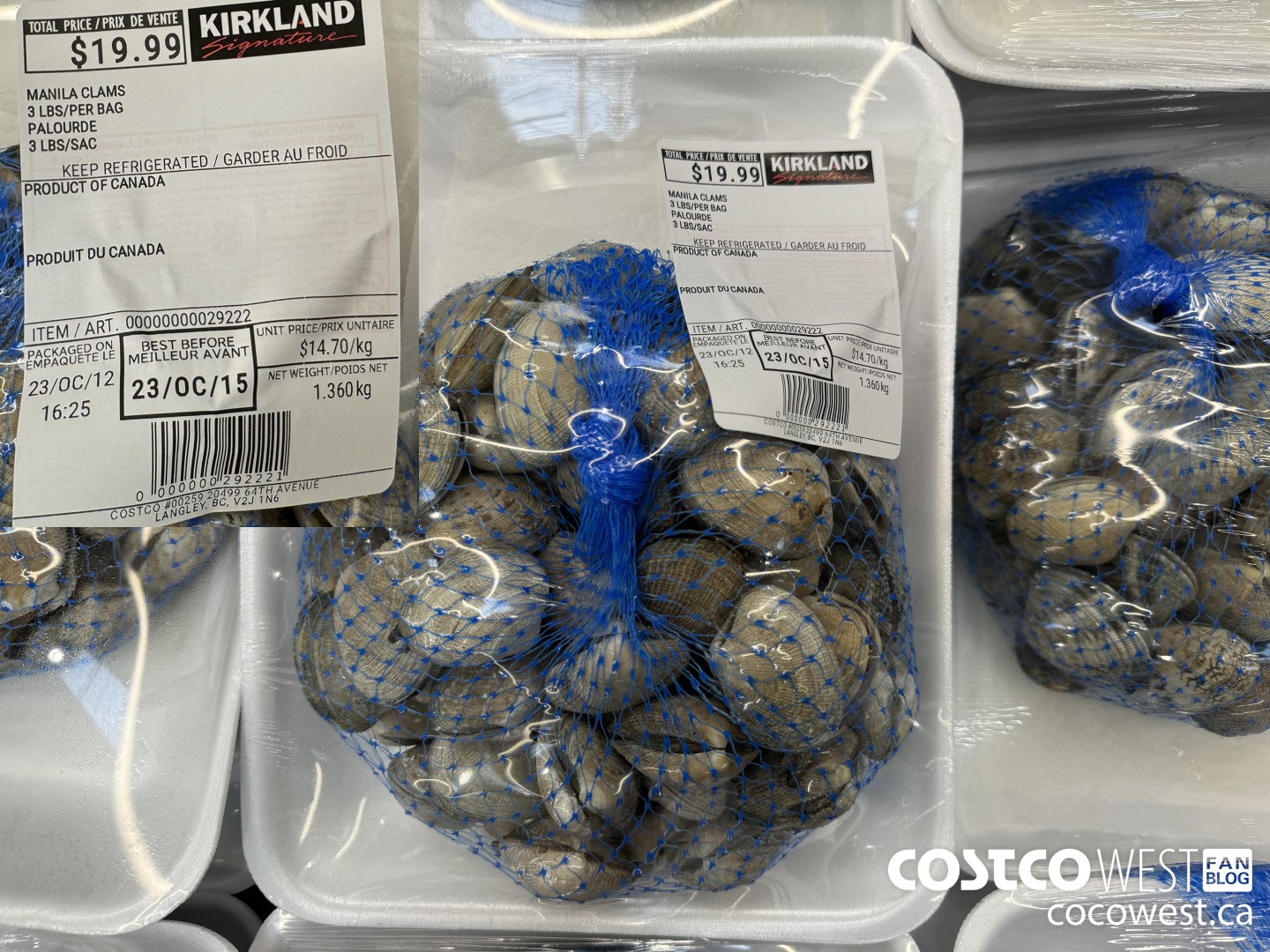 29222 MANILA CLAMS 3 POUNDS/PER BAG $14.70