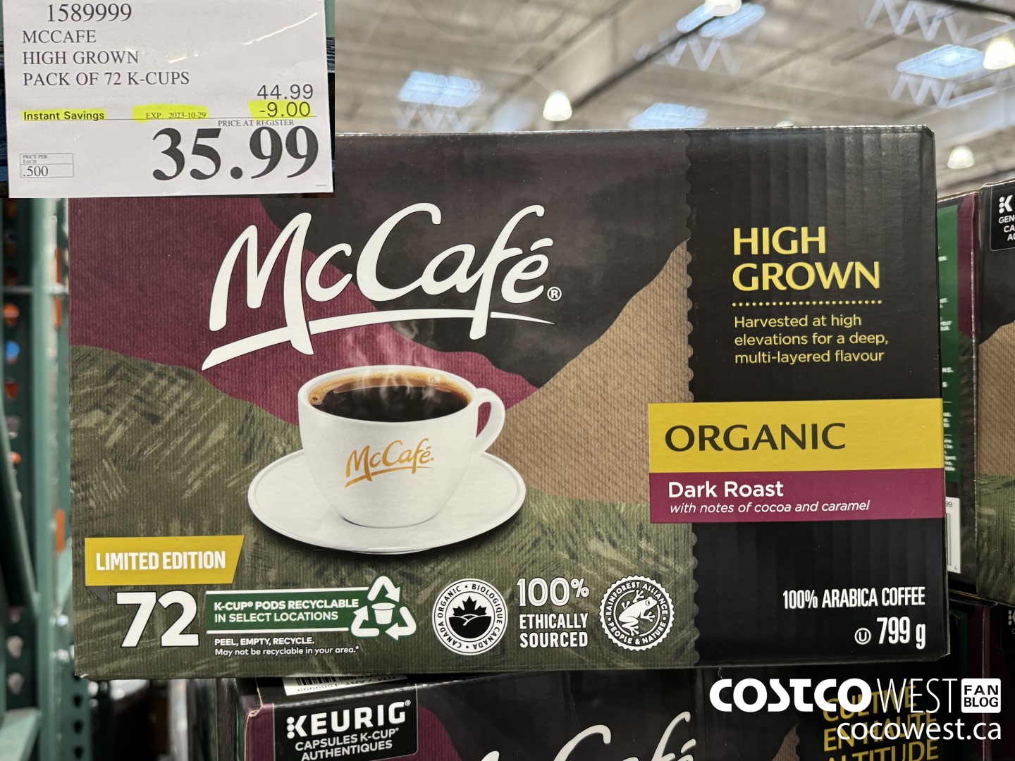 1589999 MCCAFE HIGH GROWN PACK OF 72 K-CUPS ($9.00 INSTANT SAVINGS EXPIRES ON 2023-10-29) $35.99