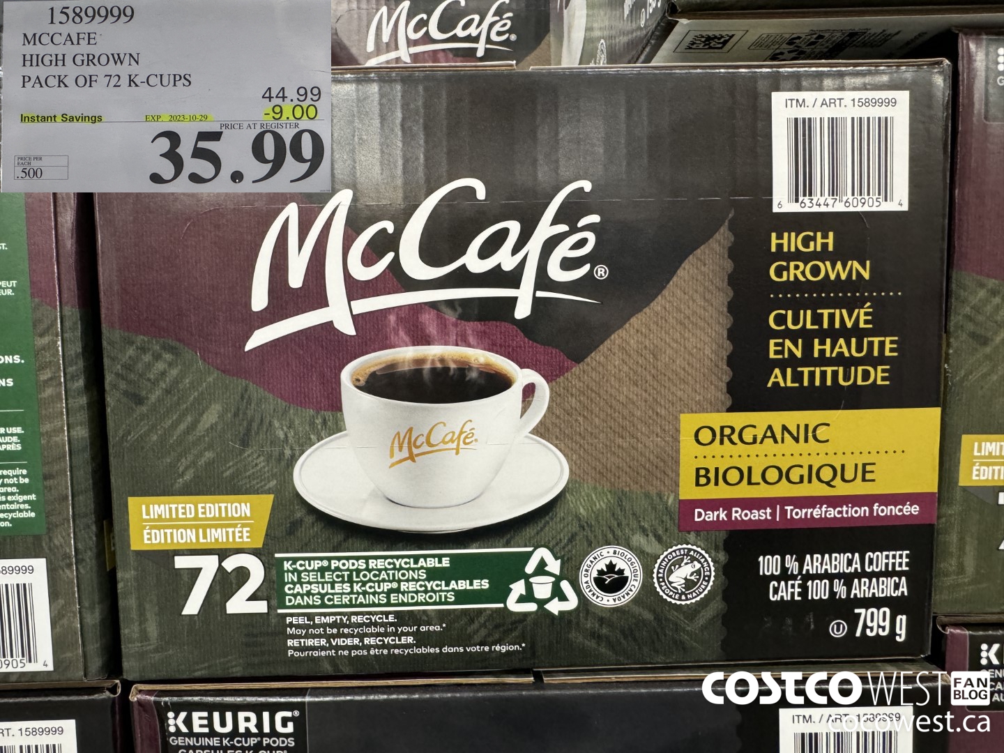 1589999 MCCAFE HIGH GROWN PACK OF 72 K-CUPS ($9.00 INSTANT SAVINGS EXPIRES ON 2023-10-29) $35.99