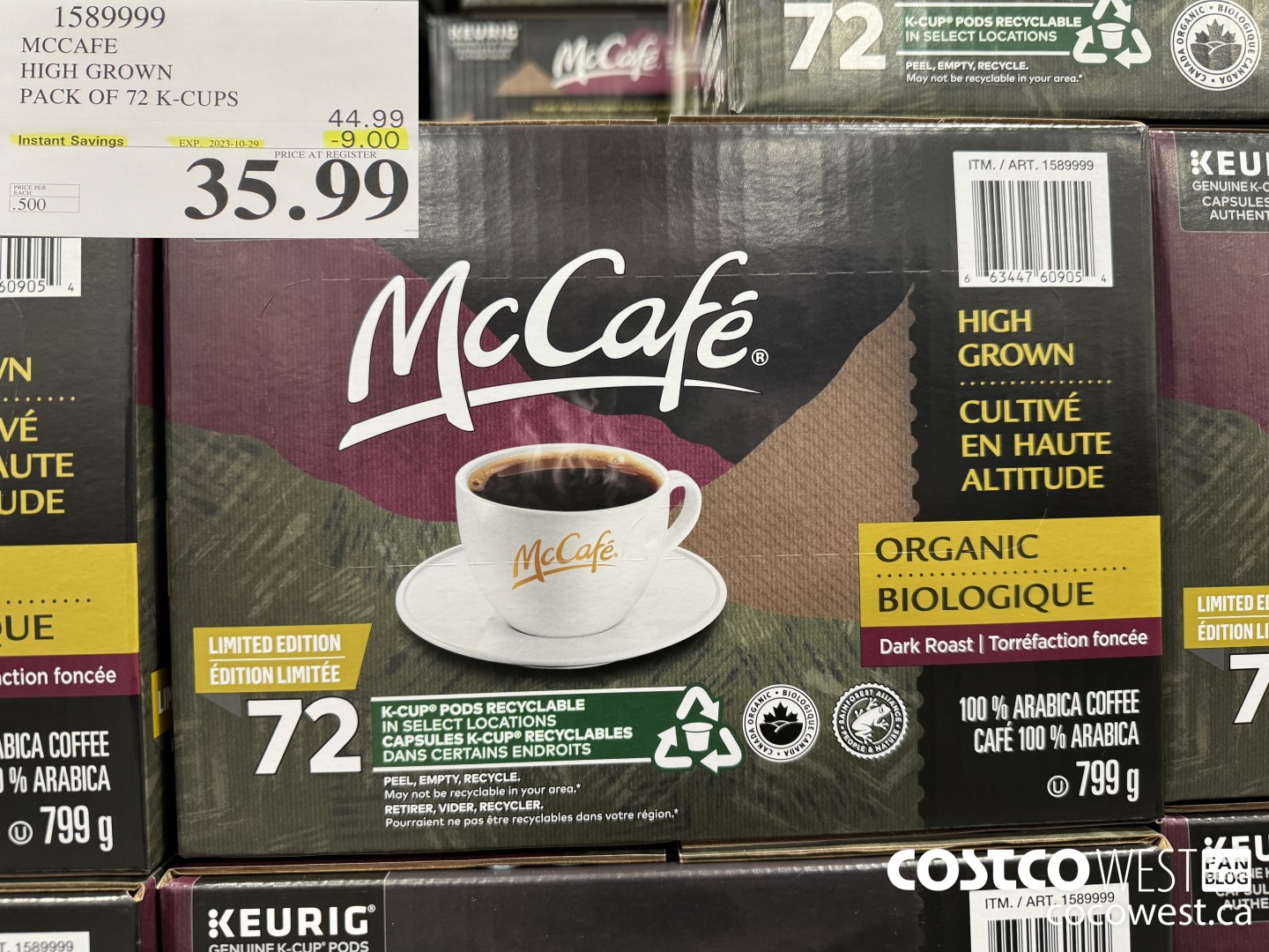 1589999 MCCAFE HIGH GROWN PACK OF 72 K-CUPS ($9.00 INSTANT SAVINGS EXPIRES ON 2023-10-29) $35.99