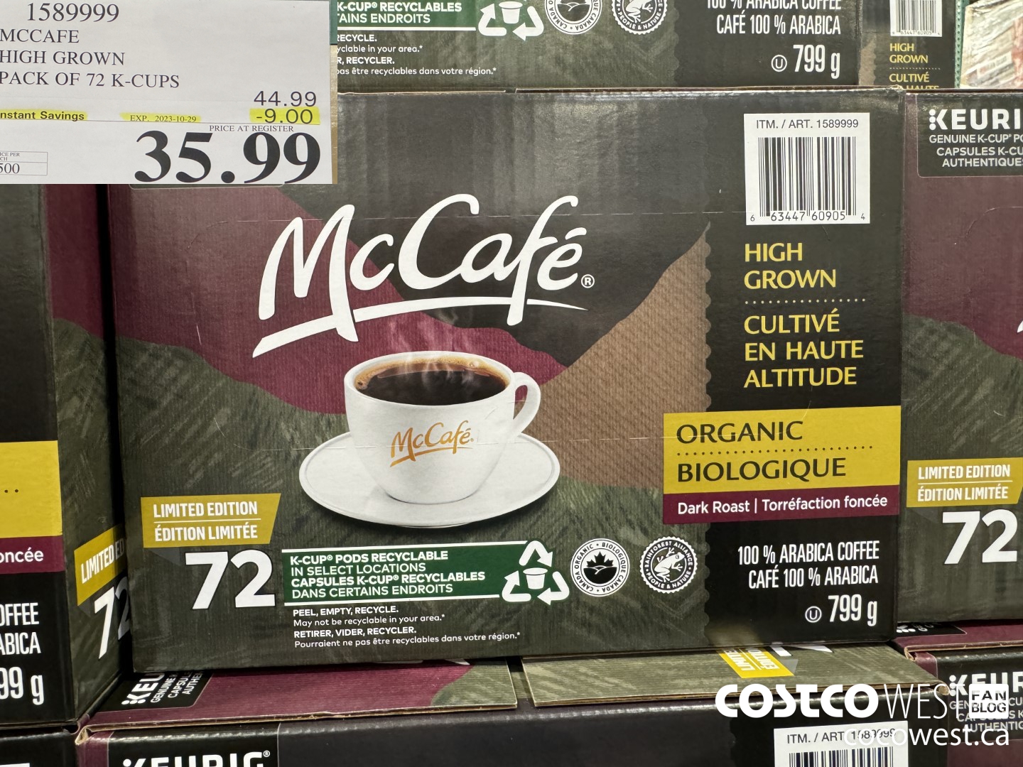 1589999 MCCAFE HIGH GROWN PACK OF 72 K-CUPS ($9.00 INSTANT SAVINGS EXPIRES ON 2023-10-29) $35.99