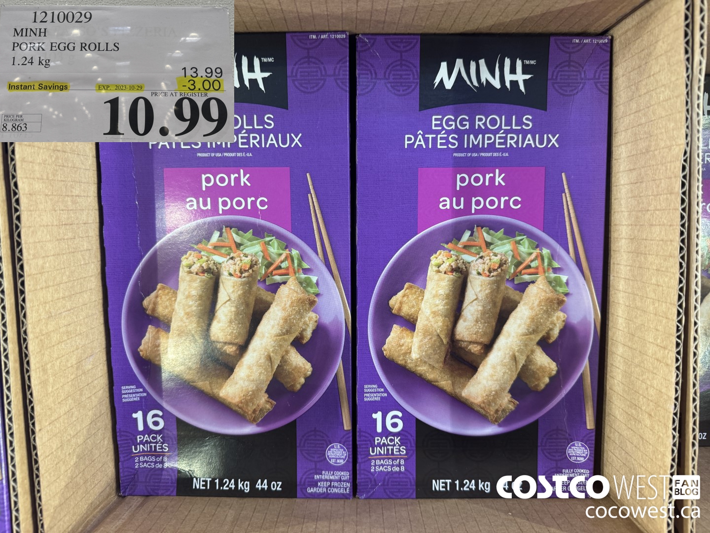1210029 MINI PORK EGG ROLLS 1.24 kg ($3.00 INSTANT SAVINGS EXPIRES ON 2023-10-29) $10.99