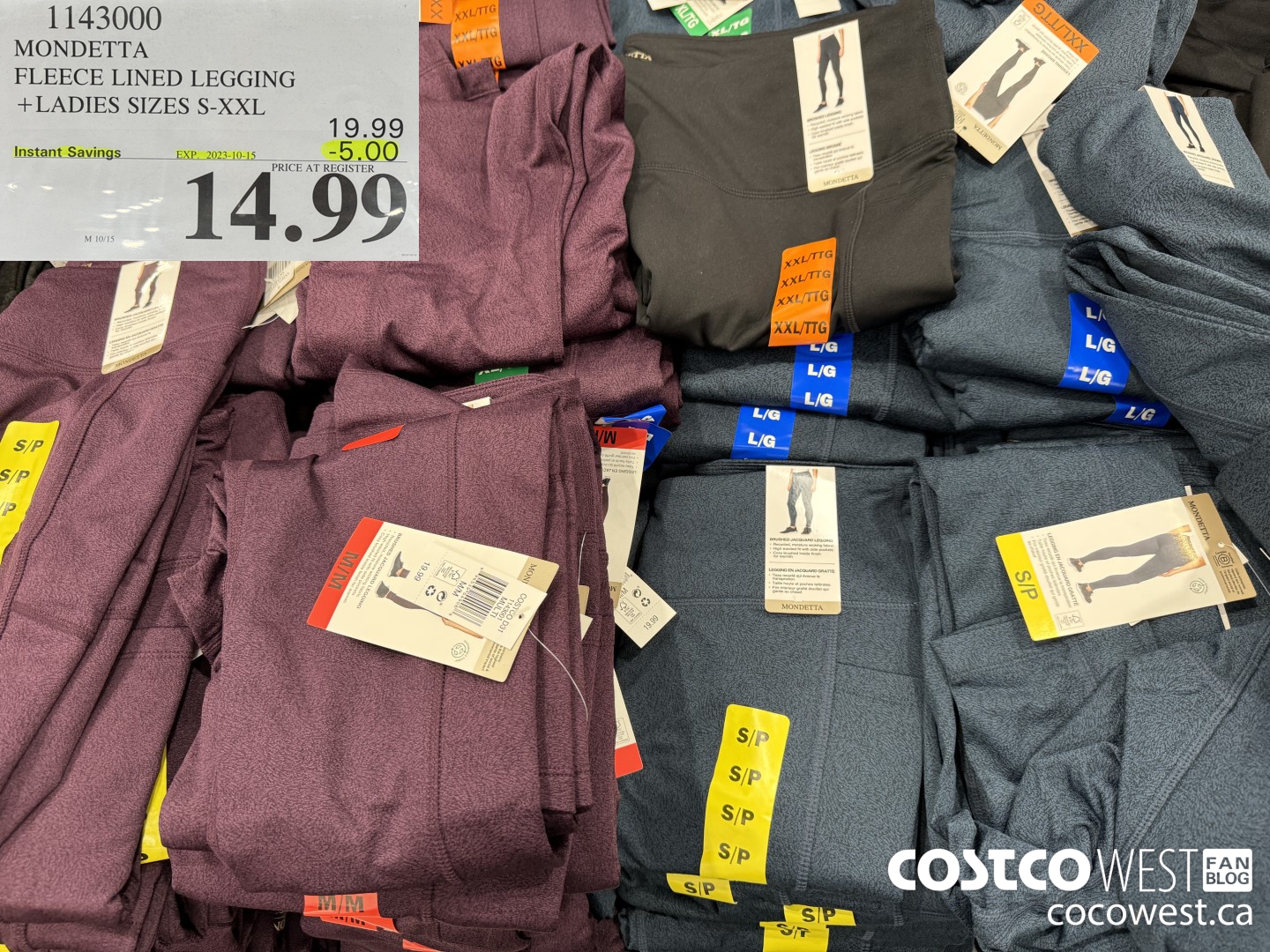 1143000 MONDETTA FLEECE LEGGINGS LADIES SIZES S-XXL ($5.00 INSTANT SAVINGS EXPIRES ON 2023-10-15) $14.99