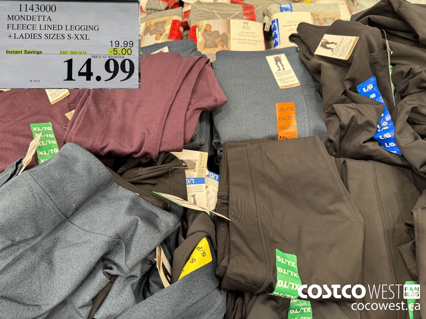 1143000 MONDETTA FLEECE LEGGINGS LADIES SIZES S-XXL ($5.00 INSTANT SAVINGS EXPIRES ON 2023-10-15) $14.99