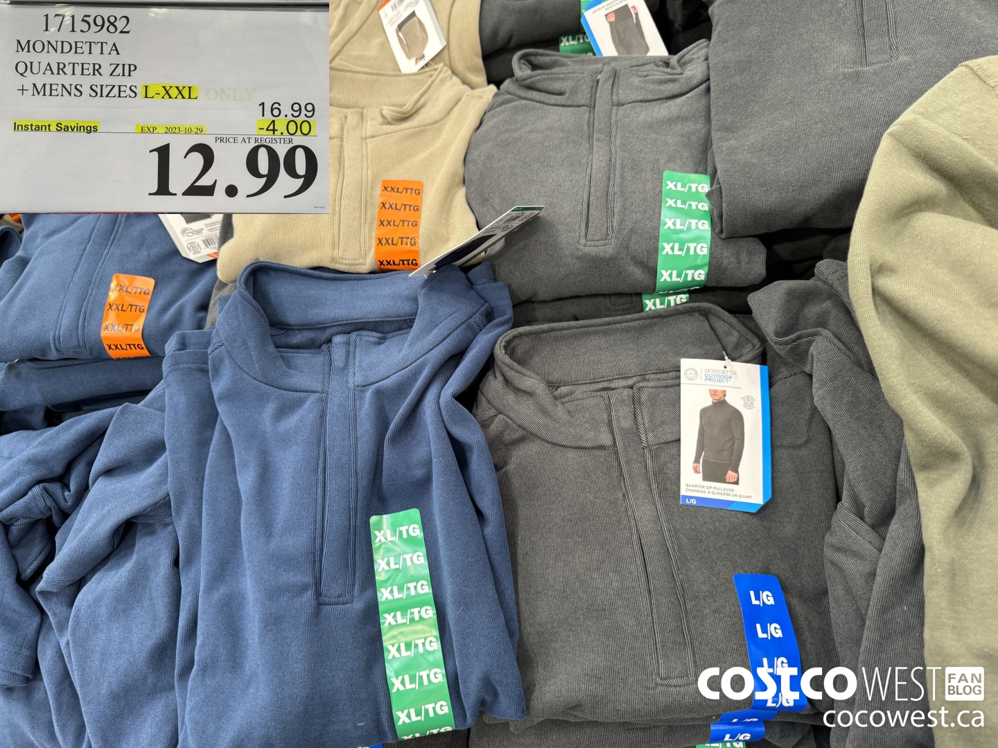 1715982 MONDETTA QUARTER ZIP MENS SIZES L-XXL ONLY ($4.00 INSTANT SAVINGS EXPIRES ON 2023-10-29) $12.99