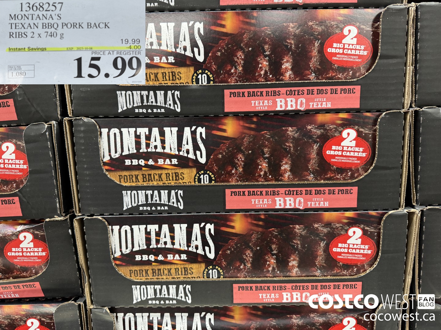 1368257 MONTANA'S TEXAN BBQ PORK BACK RIBS 2 x 740 g ($4.00 INSTANT SAVINGS EXPIRES ON 2023-10-08) $15.99