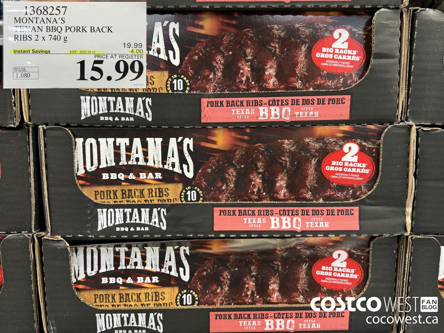 1368257 MONTANA'S TEXAN BBQ PORK BACK RIBS 2 x 740 g ($4.00 INSTANT SAVINGS EXPIRES ON 2023-10-12) $15.99