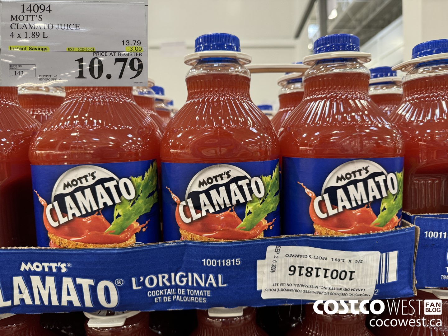 14094 MOTTS CLAMATO JUICE 4 X 1.89 L ($3.00 INSTANT SAVINGS EXPIRES ON 2023-10-08) $10.79