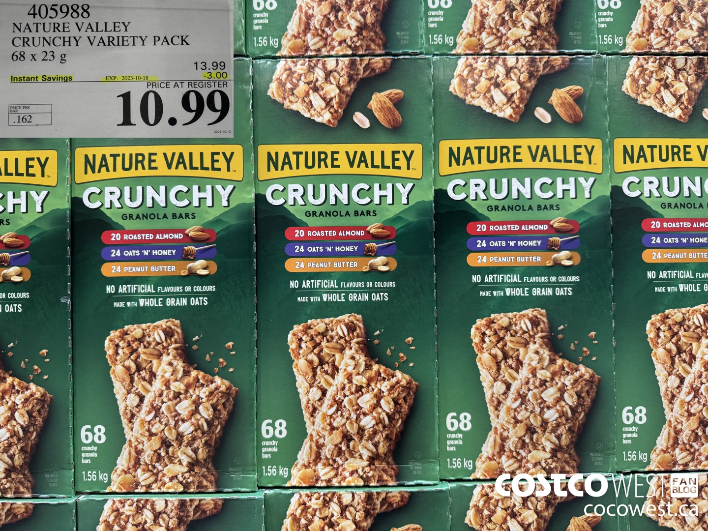 405988 NATURE VALLEY CRUNCHY VARIETY PACK OF 68 X 23 G ($3.00 INSTANT SAVINGS EXPIRES ON 2023-10-18) $10.99