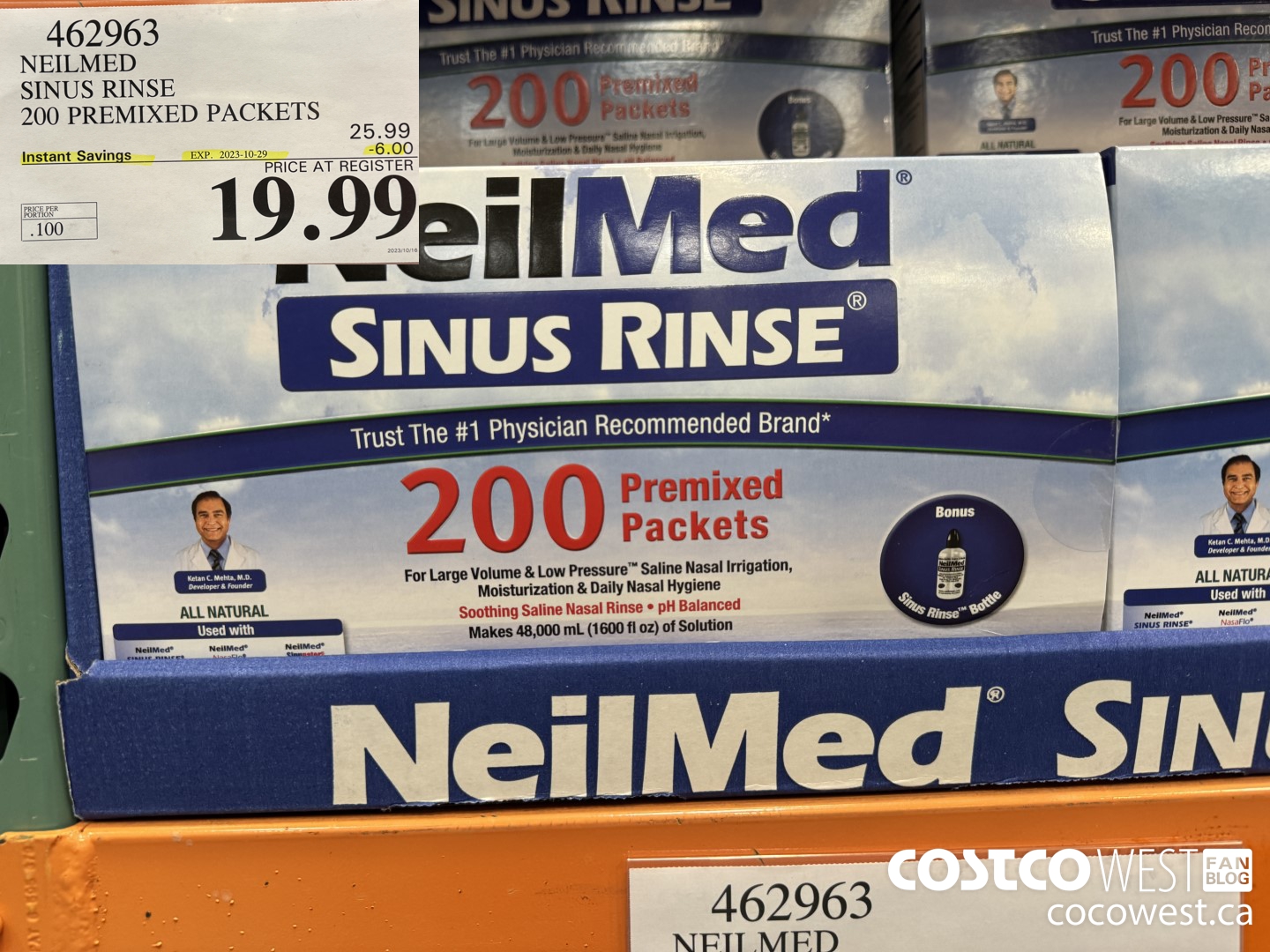 462963 NEILMED SINUS RINSE 200 PREMIXED PACKETS ($6.00 INSTANT SAVINGS EXPIRES ON 2023-10-29) $19.99