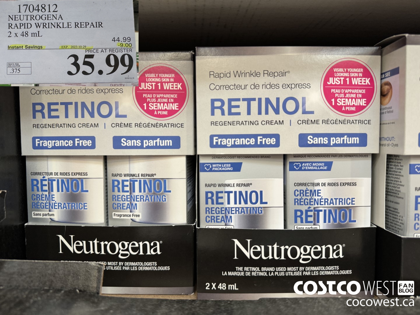 1704812 NEUTROGENA RAPID WRINKLE REPAIR 2 X 48ML ($9.00 INSTANT SAVINGS EXPIRES ON 2023-10-29) $35.99